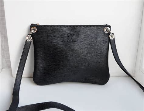 Black Leather Crossbody Bag With Zipper Pocket Black Leather - Etsy