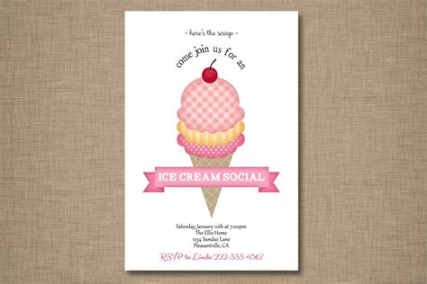 Ice Cream Social Invitation Pink and Yellow