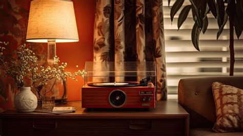 Premium AI Image | A photo of a vintage record player cozy living room backdrop