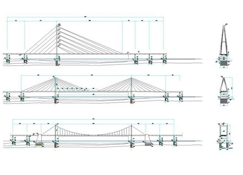 Cable stayed bridge plan layout file - Cadbull