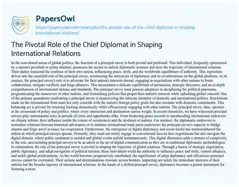 The Pivotal Role of the Chief Diplomat in Shaping International ...