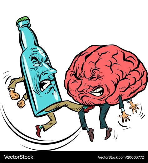 Alcoholism destroys the brain drunk fight bottle Vector Image