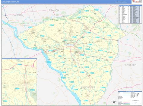 Lancaster County, PA Zip Code Wall Map Basic Style by MarketMAPS