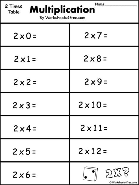 Free Multiplication Worksheet – 2s - Worksheets4Free