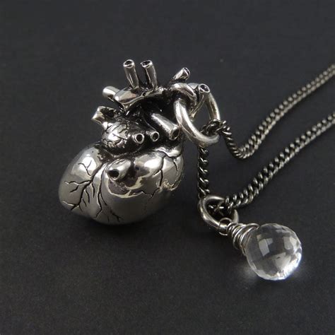 Anatomical Heart Necklace with Sterling Silver Wire Wrapped