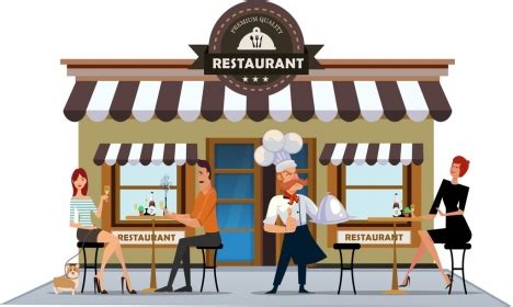 Restaurant exterior drawing cook diners icons colored cartoon vectors stock in format for free ...