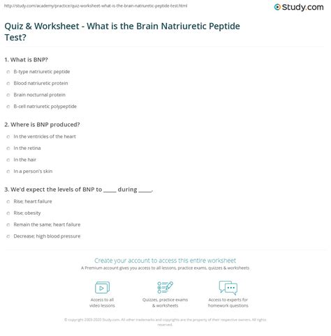 Quiz & Worksheet - What is the Brain Natriuretic Peptide Test? | Study.com