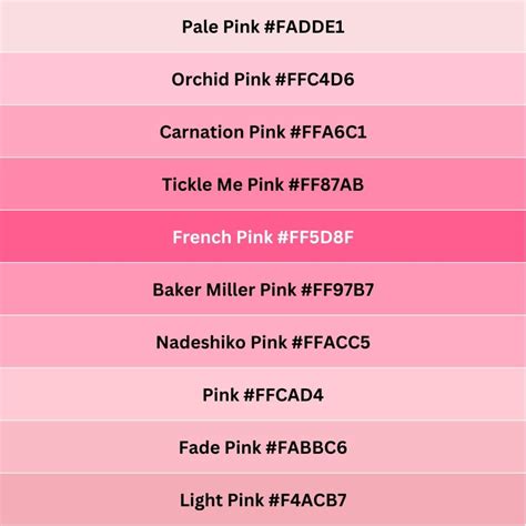 150 Shades of Pink with Names, Hex, RGB, & CMYK