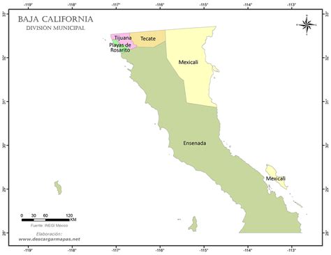 Mapa simple de municipios de Baja California | DESCARGAR MAPAS