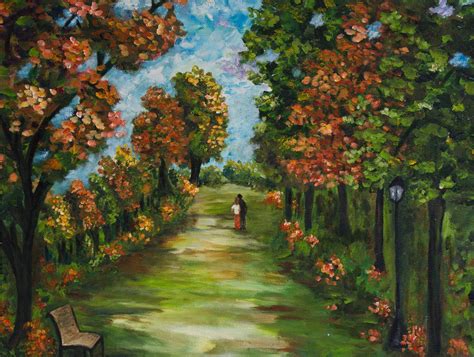 Signed Impressionist Painting of a Park from Brazil - Stroll | NOVICA