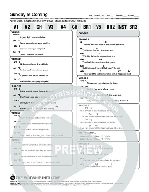 Sunday Is Coming Chords PDF (The Worship Initiative) - PraiseCharts