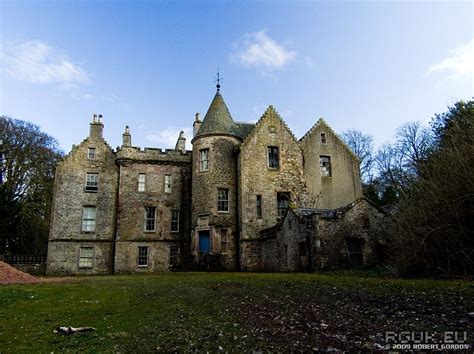 Eastend House, Lanarkshire, Scotland. Early 16th century keep (fortified tower); tall ...