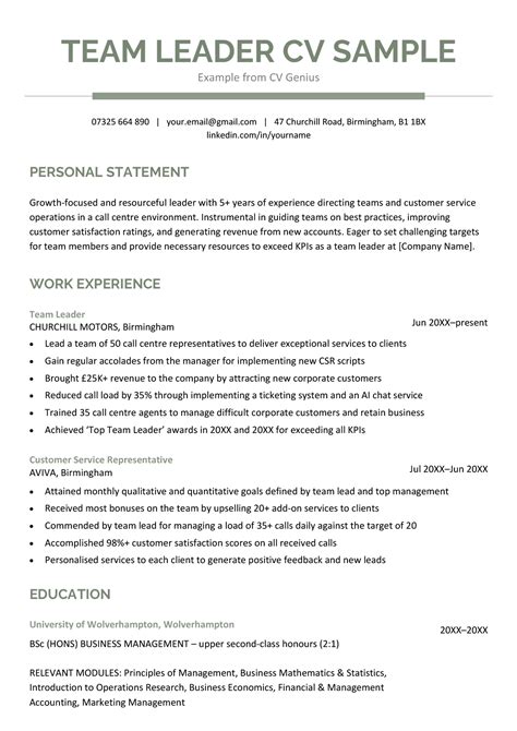 Team Resume Examples