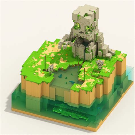 Low Poly Castle Model on Green Field | Voxel Game Concept Art