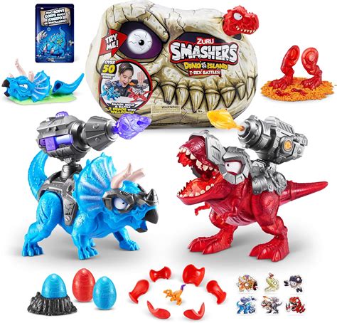 Smashers Dino Island T-Rex Battles (Red Version) by ZURU 50+ Surprises Boys Collectible Dinosaur ...