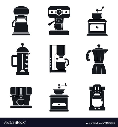 Coffee maker pot espresso icons set simple style Vector Image