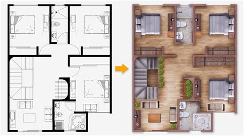 [PART 01] Easy Plan Render | Single house plan render in Photoshop - YouTube