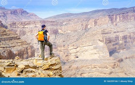 Hiking on Balkony Walk Trail in Jebel Shams, Oman Stock Photo - Image ...