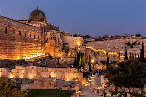 Jerusalem Old City At Night View From Dung Gate Towards Temple Mount ...