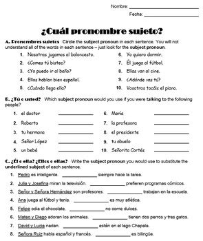 Spanish Subject Pronouns Worksheet - Circle & Fill in the Blank | TPT