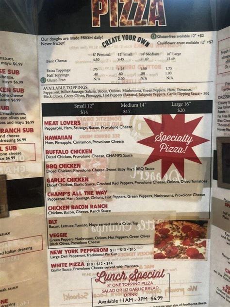 Online Menu of Champs Pizza, Thornville, OH