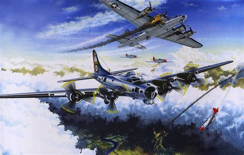 Guerra, arte, pintura, aviación, Ww2, Boeing B 17 Flying Fortress For ...