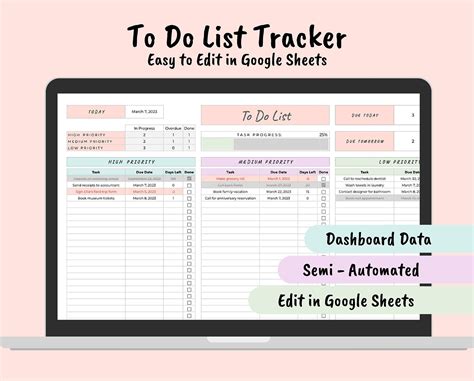 To Do List Task List Google Sheets Template Editable Checklist Priority Automated List Task ...