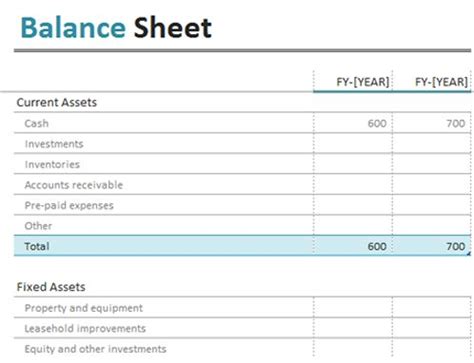 This balance sheet template allows year-over-year comparison, including accumulated depreciation ...