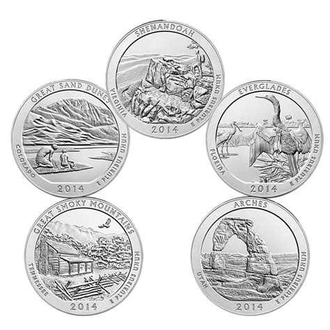 2014-P America The Beautiful 5 oz Uncirculated Five Coin Silver Set w/