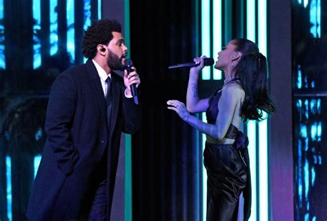 The Weeknd and Ariana Grande Perform 'Save Your Tears' at iHeartRadio ...