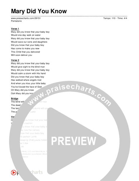 Mary Did You Know (Acapella) Chords PDF (Pentatonix) - PraiseCharts