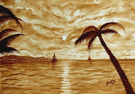 Hawaii Beach Sunset Coffee Painting by Georgeta Blanaru