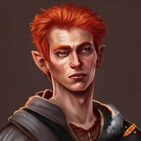 Portrait of a cheerful half-elf man with fiery hair on Craiyon