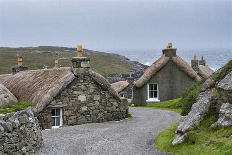 UK, Scotland, Isle of Lewis, Gearrannan, Blackhouse Village stock photo