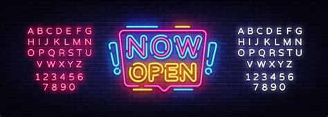 Now Open Neon Signs Vector Now Open Design Template Neon Sign Light Banner Neon Signboard ...