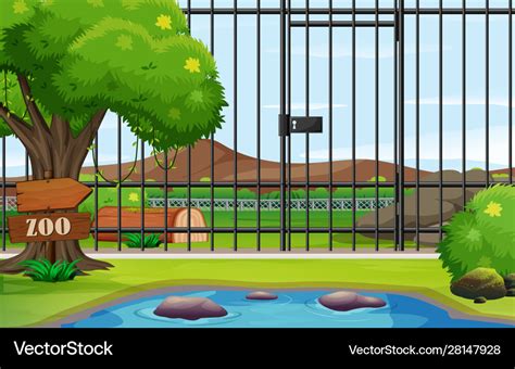 Background scene zoo park with cage Royalty Free Vector