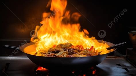 Cooking Wok With A Hot Flaming Burner And Fire Background, Chinese Wok With Rising Fire, Hd ...