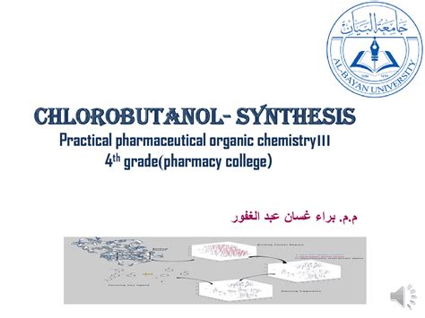 Chlorobutanol synthesis | Lecture notes Pharmaceutical Chemistry | Docsity