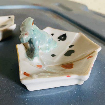 Cute Vintage Porcelain Animals On 4 Playing Cards Trinket Dish (BSMT In Bag) #49458 ...