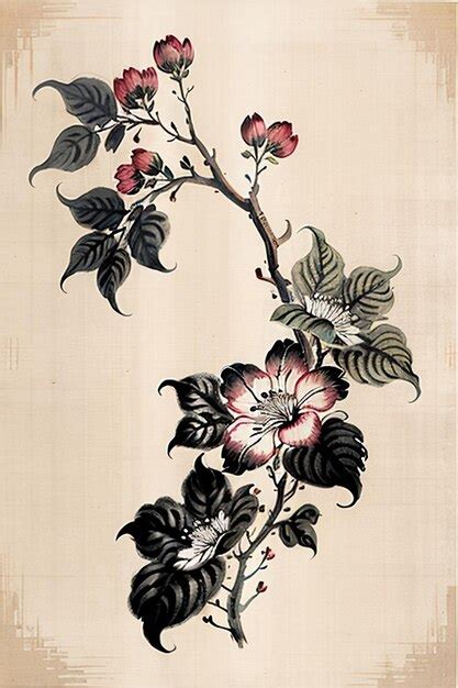 Premium AI Image | Chinese Watercolor Ink Style Ancient Flower Painting ...