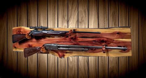 Rustic Raw Nature 2 Place Gun Rack, Wall Mount, Live Edge Knotty Cedar, Rifle Shotgun Home Cabin ...