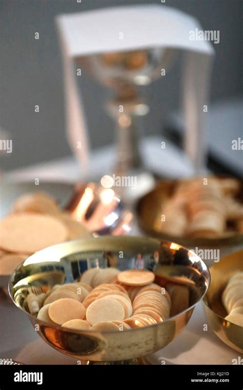 Roman catholic mass. Communion Wafers in Bowl. Saint-Martin. France ...