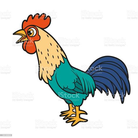 Cute Cartoon Rooster Crows Color Variation For Coloring Book On White ...