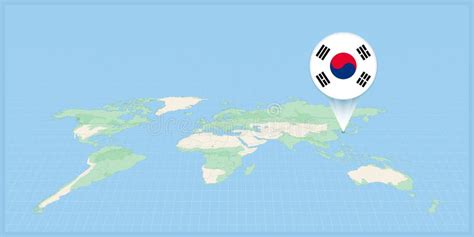 Location of South Korea on the World Map, Marked with South Korea Flag ...