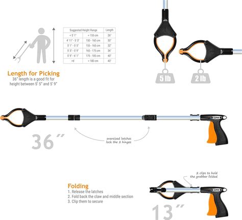 EZPIK Folding Grabber Tool for Elderly 36 Inch +Magnets - Rugged Reachers for Disabled & Seniors ...