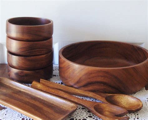 8 Piece Wood Salad Bowl Set Wooden Salad Servers and Tray