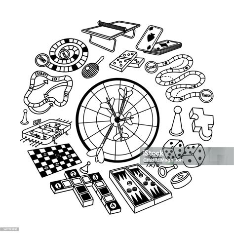 Board Games Doodles Set Circle Composition Vector Illustration Stock ...