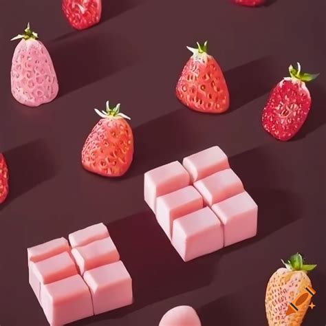 Isometric cube strawberry mochi