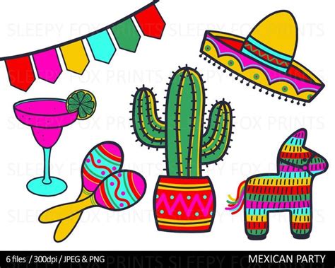 Mexican Fiesta Party Clip Art, Mexico Clipart, Cactus, Cocktail ...