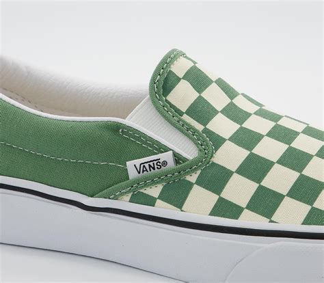 Vans Vans Classic Slip On Trainers Checkerboard Shale Green True White ...